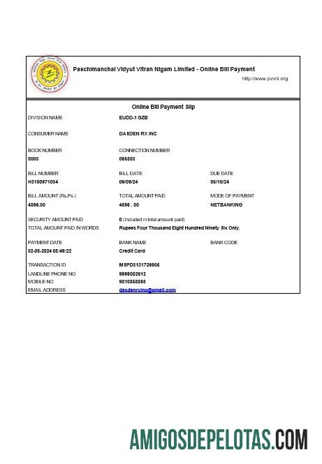 para download ÍNDIA PVVNL Business Utility Bill Word e modelo PDF